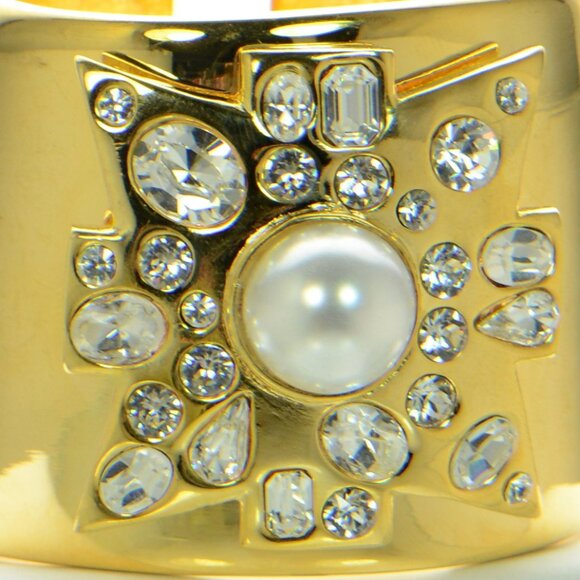 Kenneth Jay Lane KJL Polished Gold Maltese Cross Cuff Bracelet - Picture 2 of 5